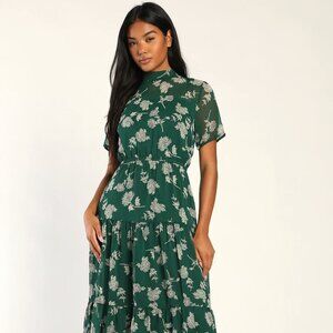 NWT Lulu's Green Floral Midi Dress, Medium